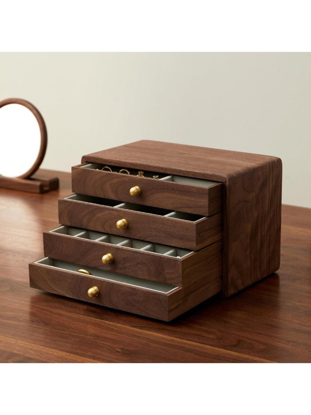 Elegant Wooden Jewelry Box with 4 Drawers for Women & Men - Perfect Storage